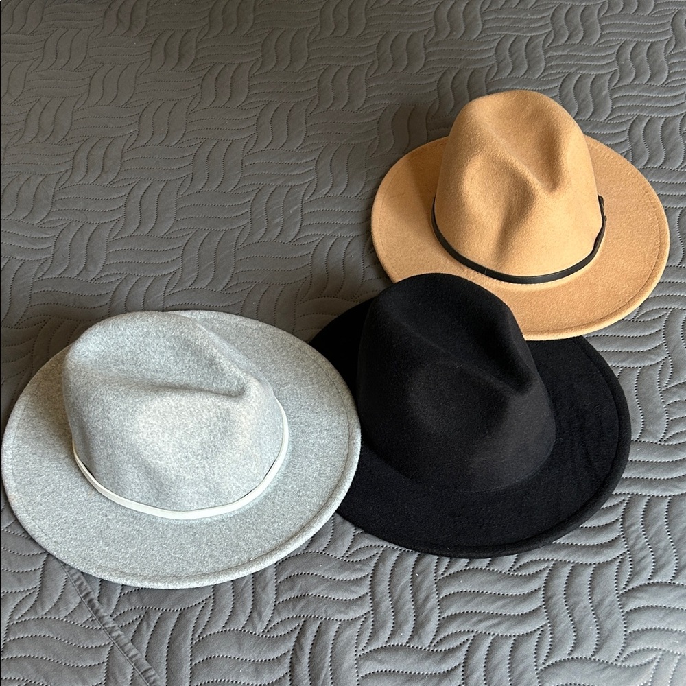 🎩 BUNDLE of 3 Stylish Black, Gray, and Tan Fedora Hats